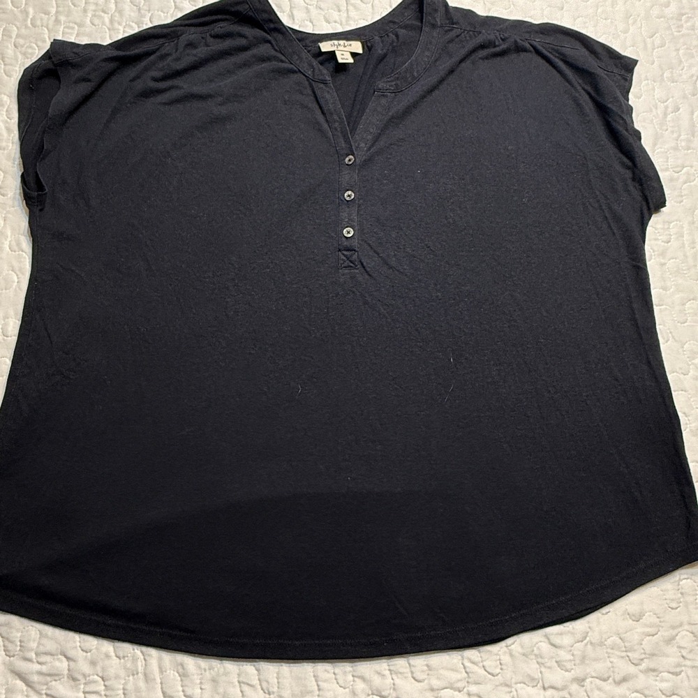 Style & Co Women 3X Henley Top Black OFFICE WORK BASIC EVERYDAY RELAXED